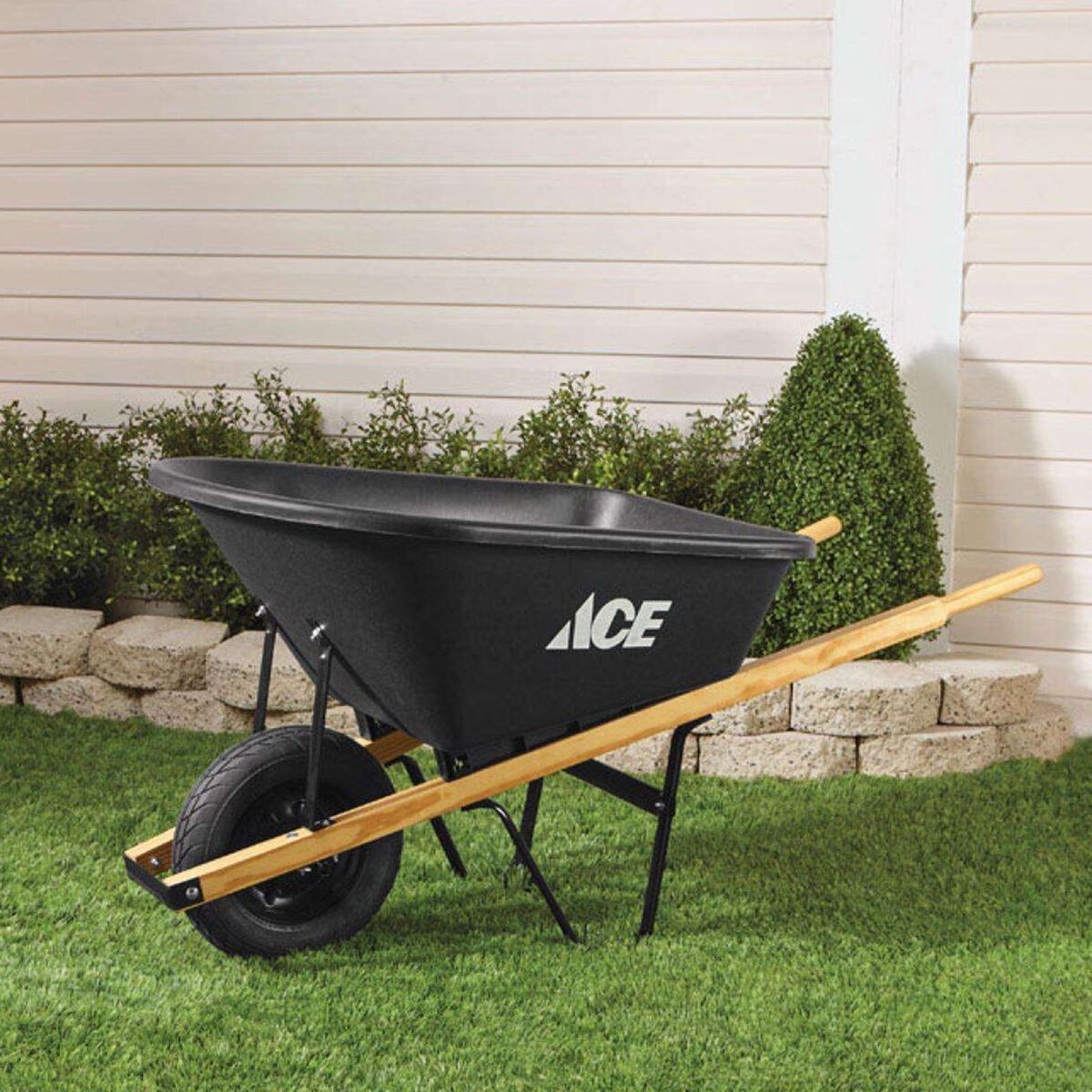 Ace Poly Residential Pneumatic Tire Wheelbarrow Black and Brown 6 cu.ft
